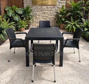 All Black Plastic Patio Table and 4 Chairs