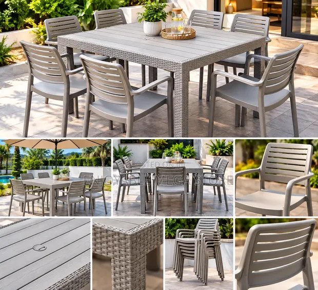 6-Seater Plastic Dining Table and Chairs Set - 1