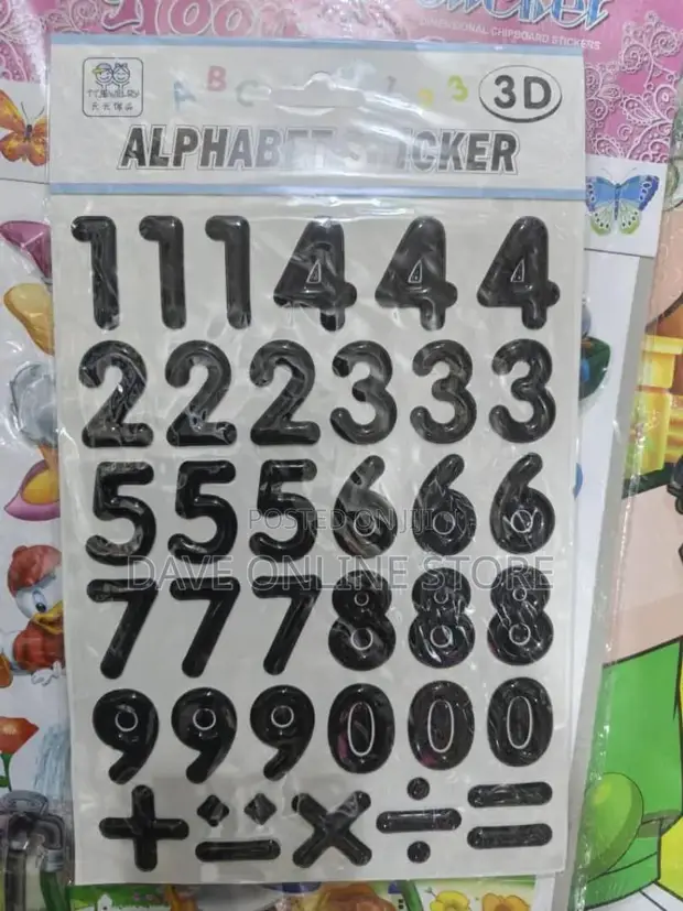 3D Dimensional Number and Math Symbol Stickers - 1