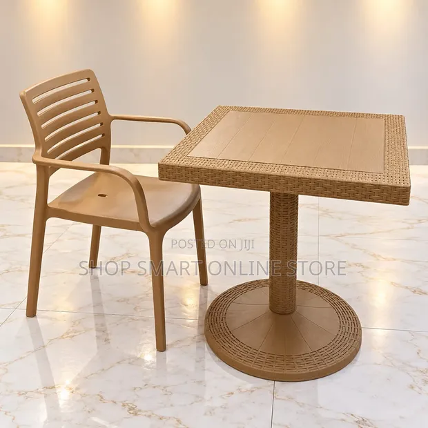 Modern Stackable Plastic Dining Table and Chair Set - 1