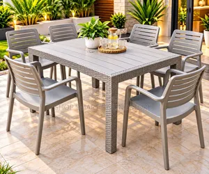 6 Seater Stackable Plastic Dining Table and Chairs