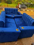 Royal Blue 6-Seater Velvet Sofa Set - 1