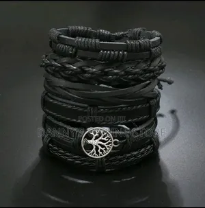 6pcs Vintage Handmade Braided Genuine Leather Peace Tree Bracelet Set