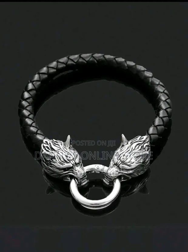 Men's Punk Wolf Head Viking Leather Bracelet (19/21/23cm) - 1