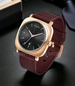 Tomi Minimalist Half-See-Through PU Leather Quartz Men's Watch