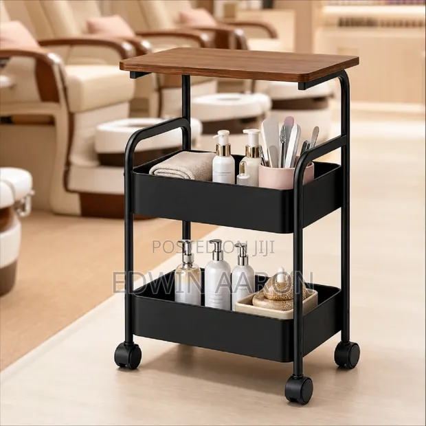 3 Tier Rolling Utility Cart with Wooden Top - 1