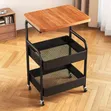 3 Tier Rolling Utility Cart with Wooden Top - 2