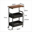 3 Tier Rolling Utility Cart with Wooden Top - 3