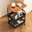 3 Tier Rolling Utility Cart with Wooden Top - 4