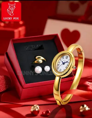 LUCKYFOX Premium Women's Watch Gift Set - Gold Round