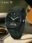 Tomi Men's Dual Display Grid Dial Silicone Waterproof Quartz Watch - 1