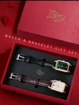 LUCKYFOX 2pcs Vintage Square PU Leather Quartz Women's Watch - 2