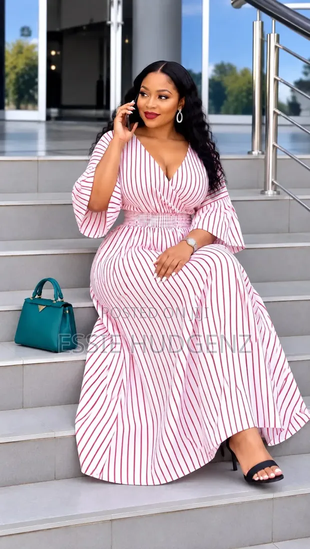 Women's Maxi Dress with Vertical Stripes - 1