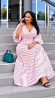 Women's Maxi Dress with Vertical Stripes - 1