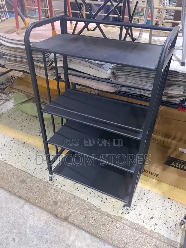 4-Tier Black Metal Rolling Storage Rack - 1