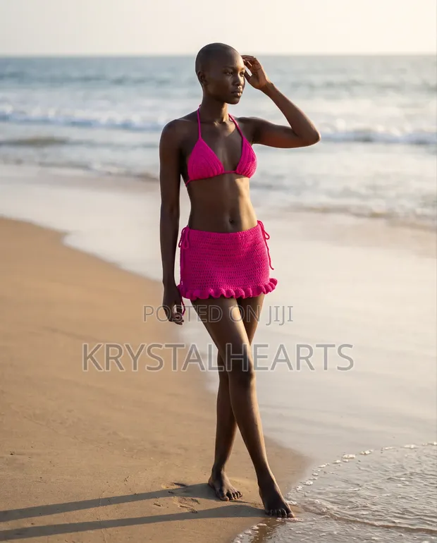 Hot Pink Handmade Crochet Bikini with Skirt - 1