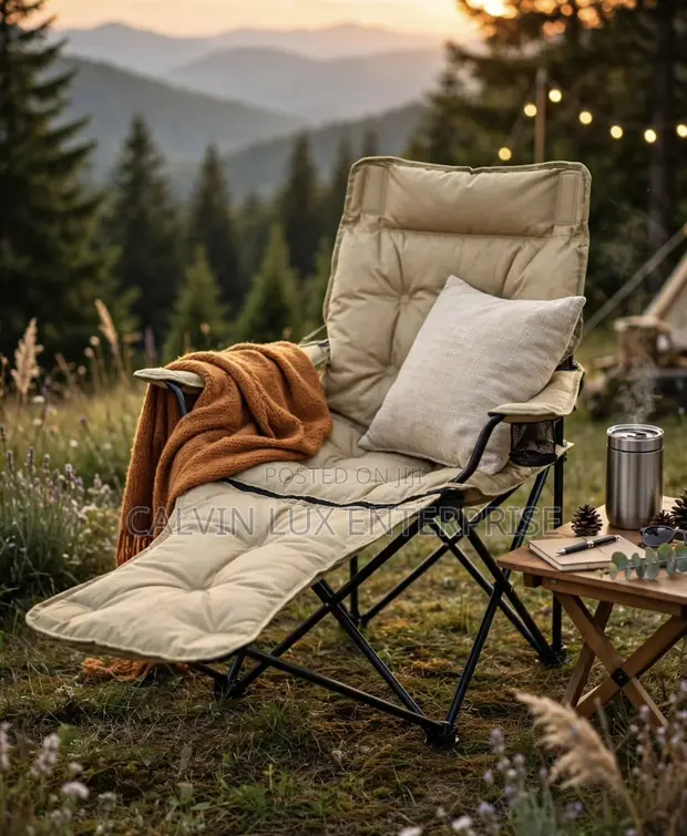 Foldable Camping Lounge Chair with Footrest - Beige - 1