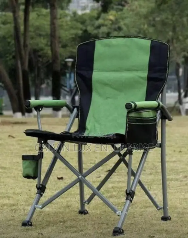 Foldable Camping Chair with Cup Holder - Green/Black - 1
