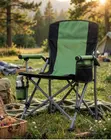 Foldable Camping Chair with Cup Holder - Green/Black - 2