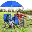 Costway Portable Folding Picnic Double Chair with Umbrella & Cooler - 2