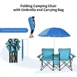 Costway Portable Folding Picnic Double Chair with Umbrella & Cooler - 3