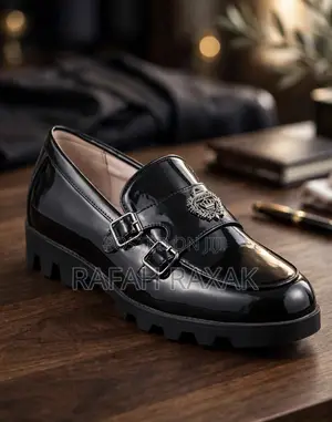 Classic Men's Black Patent Leather Double Monkstrap Loafers