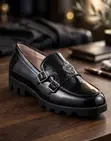 Classic Men's Black Patent Leather Double Monkstrap Loafers - 1
