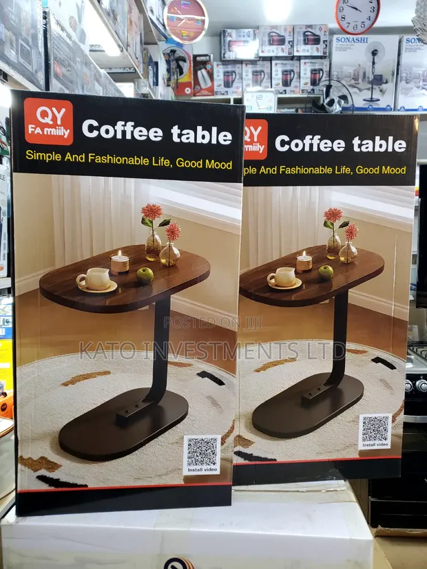 Wooden Coffee/Laptop Side Table - Oval Top, Dark Metal Base - 1