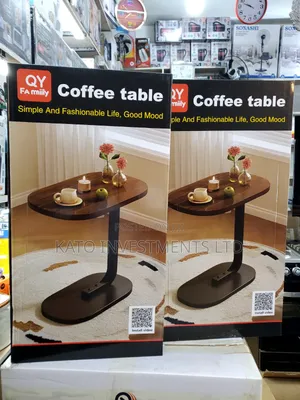 Wooden Coffee/Laptop Side Table - Oval Top, Dark Metal Base