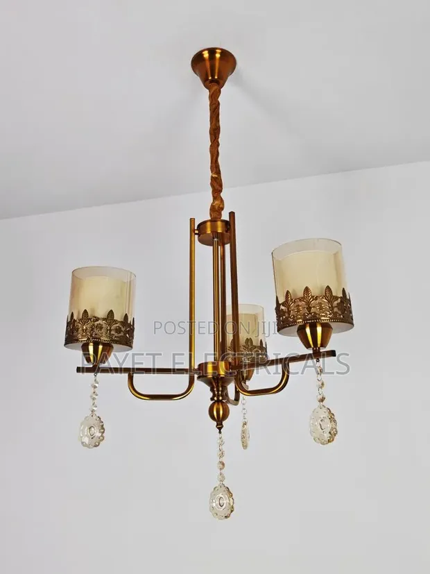 3-Arm Gold Chandelier Light - 1