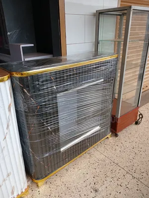 Black PVC Reception and Display Counter with 2 Safes