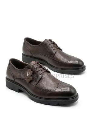 Durable Quality Leather Brogue Shoes - Coffee Brown