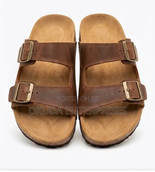 Premium Quality Buckle Leather Sandals - Brown - 1