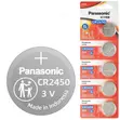 Genuine Panasonic CR2450 3V Lithium Coin Cell Batteries (5-Pack) - 1