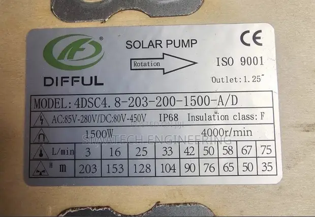 Hybrid AC/DC Submersible Water Pump, 203m Head, 1.5kW - 1