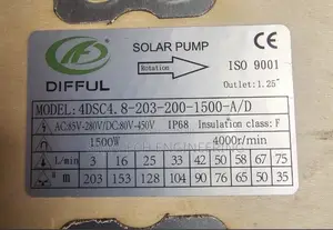 Hybrid AC/DC Submersible Water Pump, 203m Head, 1.5kW