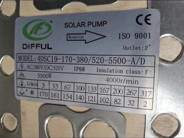 Hybrid AC/DC Submersible Water Pump - 170m Head, 19m³/Hr - 1