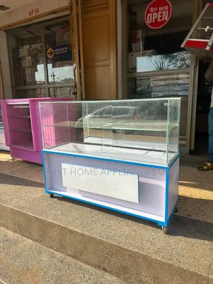 4 Feet Blue Strips Display Counter with Drawers and Safe