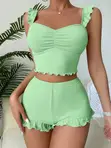 Fashion Ruffle Halter Neck Short Pyjamas for Women - 3