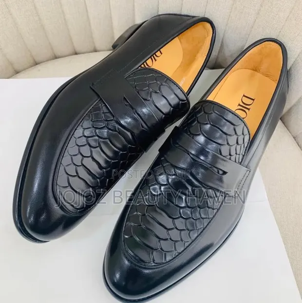 Men's Black Dior Snake-Print Penny Loafers - 1
