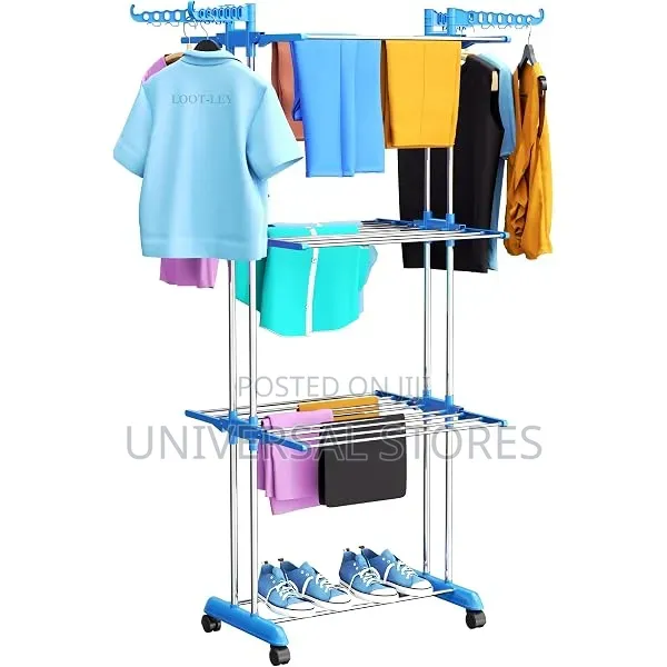 3-Tier Movable, Foldable Stainless Steel Clothes Drying Rack - 1