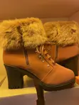 Women's Camel Faux-Fur Lace-Up Ankle Boots - 2