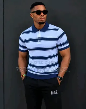 Men's Striped Zip-Up T-Shirts