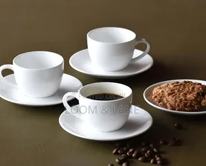 White Ceramic Espresso Cups and Saucers Set - 6 Cups, 6 Saucers