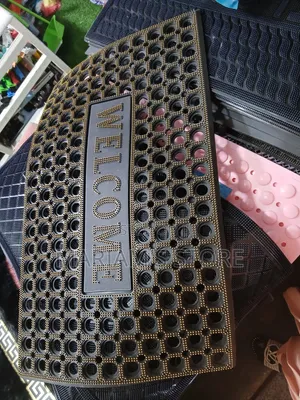 Heavy-Duty Black Outdoor Doormat with Gold Accents