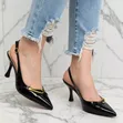 Patent Sling Back Kitten Heel with Gold Buckle - 1
