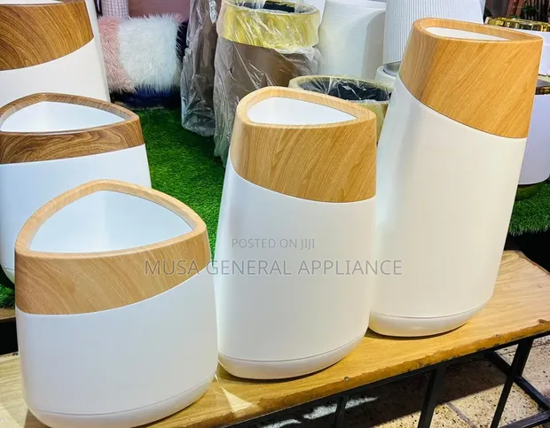 Modern Waste Bin with Wood-Grain Rim - 1