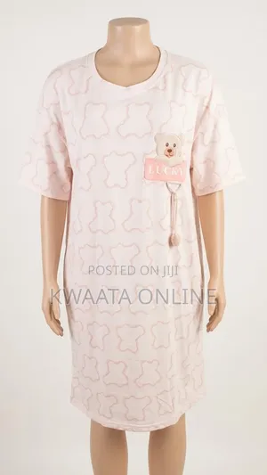 Cute Bear Print Cotton Sleepwear/Maternity Night Dress - Beige