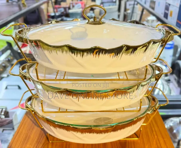 3-Piece Luxury Ceramic Food Warmer & Serving Dish Set - 1