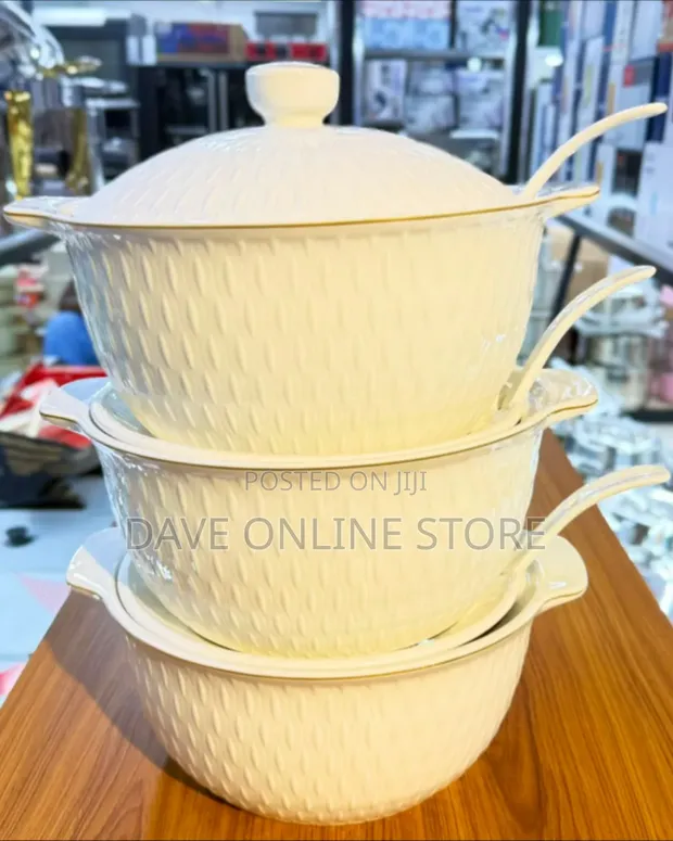 3-Piece Textured Ceramic Serving Dish Set - 1